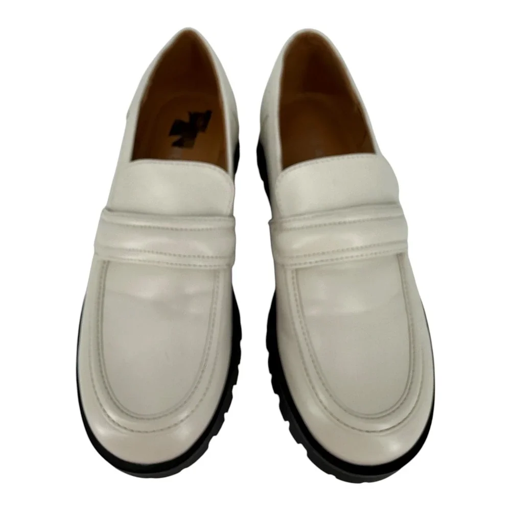 Nine West Womens Gury Slip On Chunky Lug Sole Loafers Cream Size 8.5M Y2K Preppy